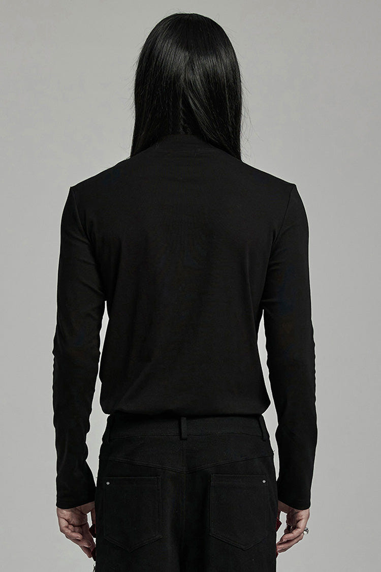 Black/Red Long Sleeves Stitching Lace-Up Ripped Men's Punk Blouse - Product - 3