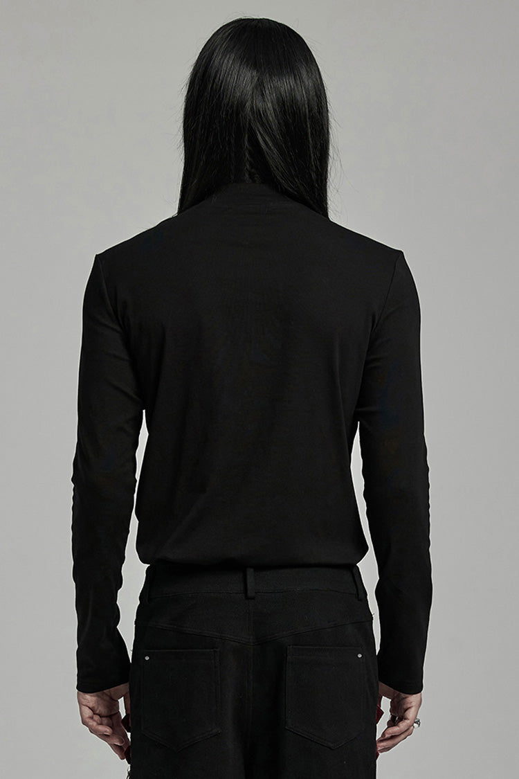 Black/Red Long Sleeves Stitching Lace-Up Ripped Men's Punk Blouse - Product - 3