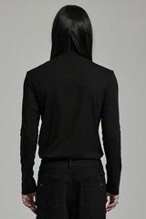 Black/Red Long Sleeves Stitching Lace-Up Ripped Men's Punk Blouse - Product - 3