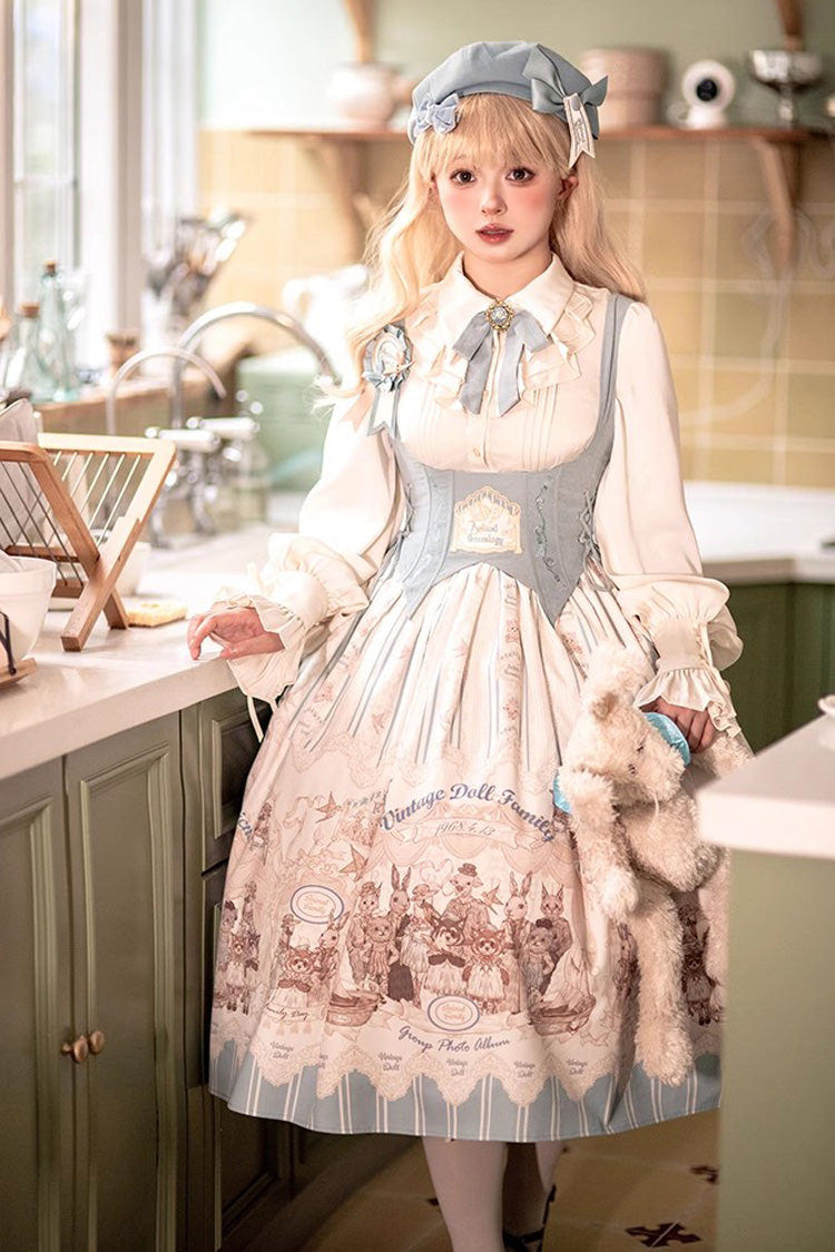 Doll's House Print Ruffle Embroidery Long Version Sweet Lolita Jsk Dress 2 Colors - Product - 3
