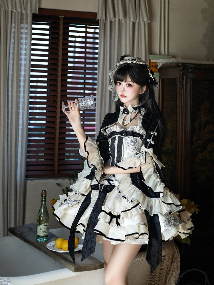 Elegant Classic Lolita Jumper Skirt with Pearl Embellishments and Lace Details 商品画像