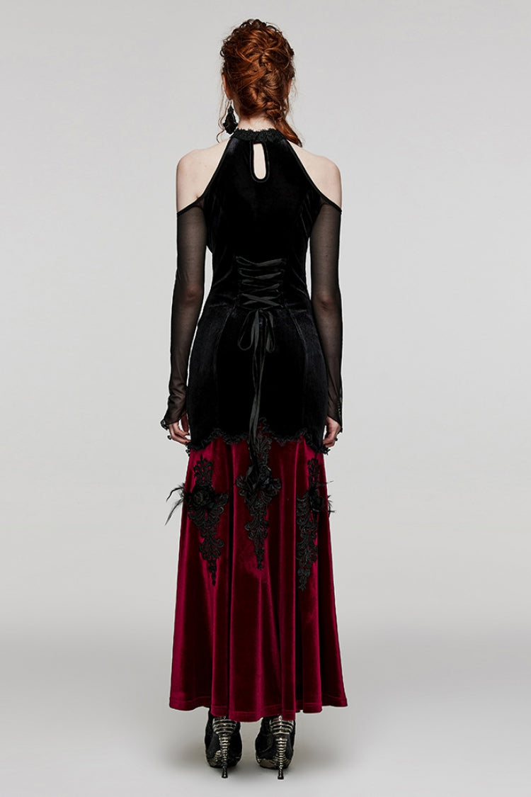 V Collar Off Shoulder Hollow Stitching Mesh Women's Gothic Dress 2 Colors - Product - 3