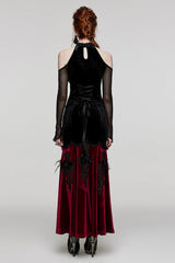 V Collar Off Shoulder Hollow Stitching Mesh Women's Gothic Dress 2 Colors - Product - 3