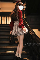 Grey [Elise] Print Ruffle Lace-Up Sweet Lolita Skirt - Product - 7