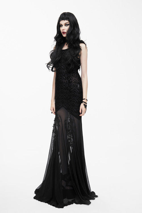 Black Floral Pattern Floor Length Sexy Lace Fishtail Gothic Womens Dress - Product - 4