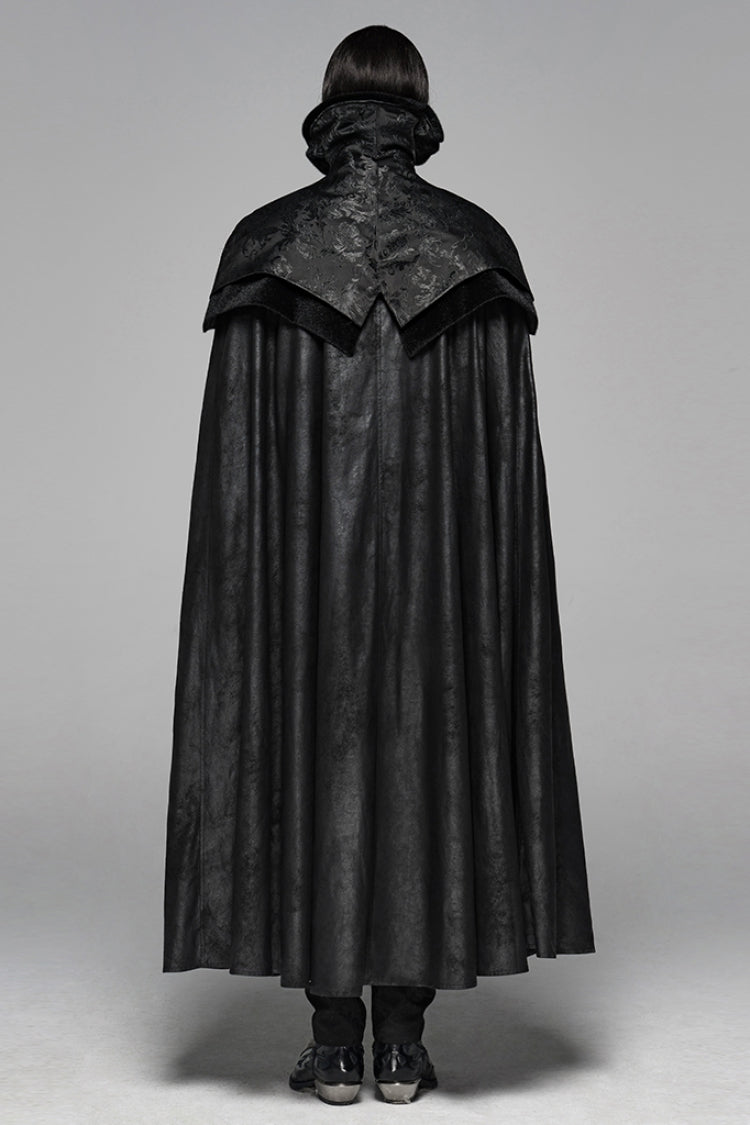 Black Jacquard Stand Collar Stitching Metal Retro Buckle Mens Gothic Cloak - Product - 3