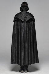Black Jacquard Stand Collar Stitching Metal Retro Buckle Mens Gothic Cloak - Product - 3