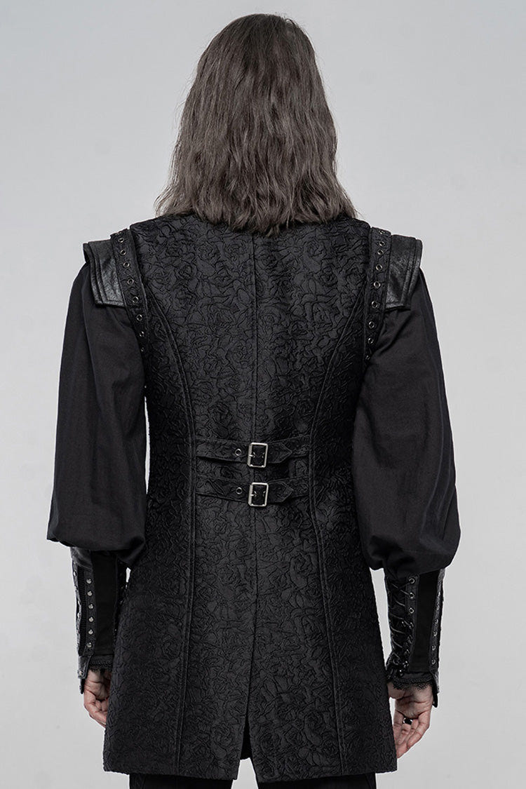 Black Stand Collar Sleeveless Buckle Men's Punk Vest - Product - 3