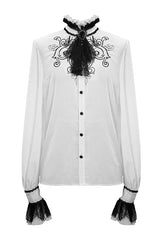 White Chiffon Embroidered Long Sleeves Mens Gothic Blouse - Product - 4