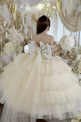 Apricot [Heart’s Beloved Rose] Sleeveless Ruffled Hanayome Bow Lace Lace-Up Sweet Lolita Jsk long Dress - Product - 8