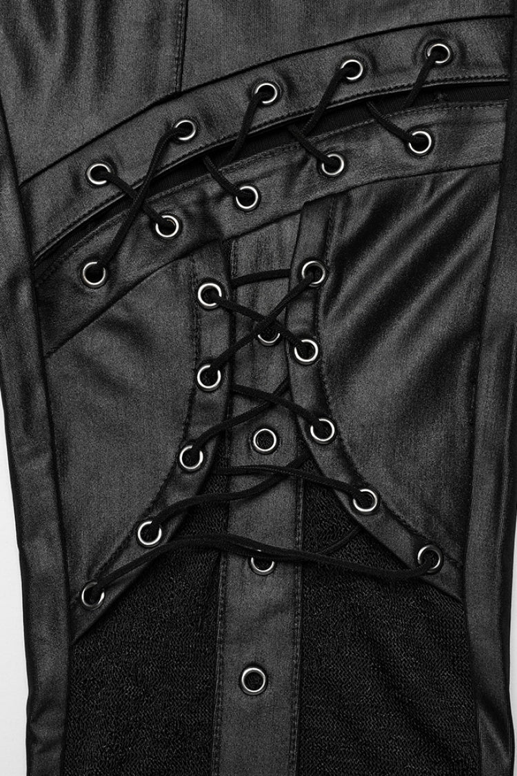 Black Hollow Metal Eyelet Strap Lace-Up Women's Steampunk Leggings - Product - 8