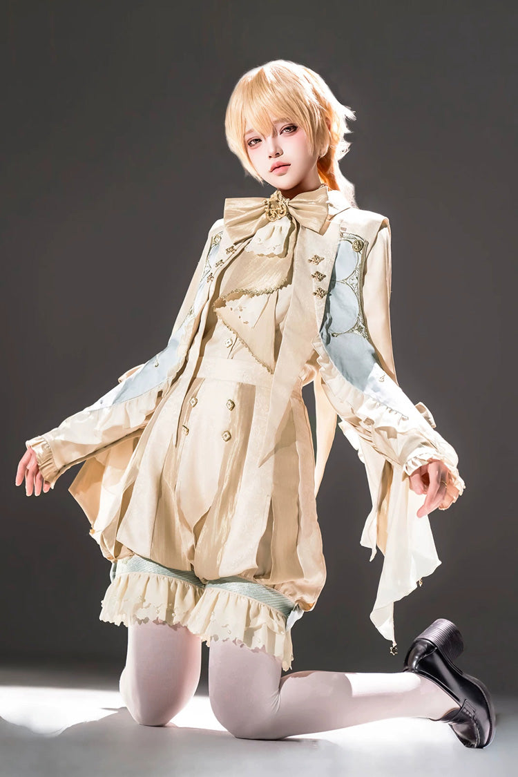 Yellow [Fairytale Storybook] Stand Collar Long Sleeves Ruffled Embroidered Bow Classic Chinese Style Ouji Lolita Set - Product - 7