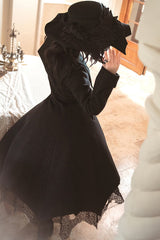 Black Icebreaker Irregular Hem Woolen Ouji Lolita Coat - Product - 8