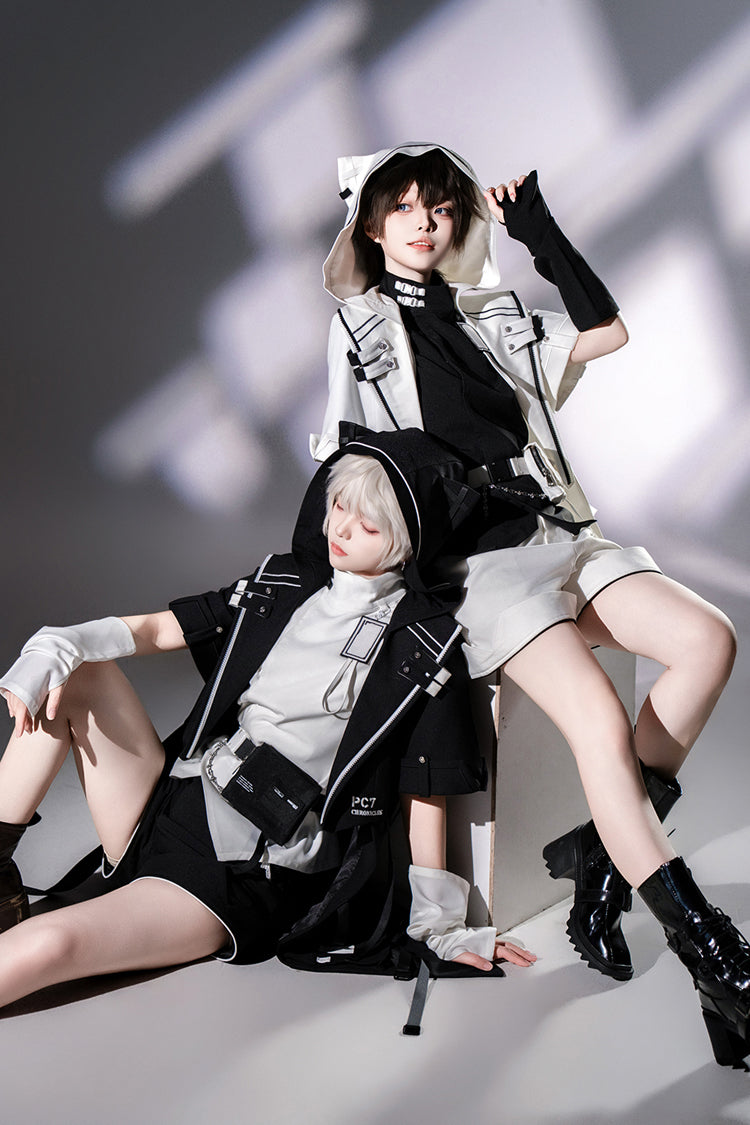 White Functional Style Stand Collar Short Sleeves Ouji Fashion Prince Handsome Lolita Blouse - Product - 15