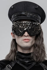 Black Rivets Leather Buckle Men's Steampunk Military Hat - Black - 1