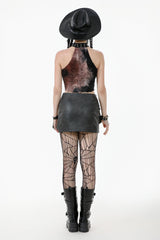 Black Faux Leather Straps Zippered Women's Punk Short Skirt - Product - 4