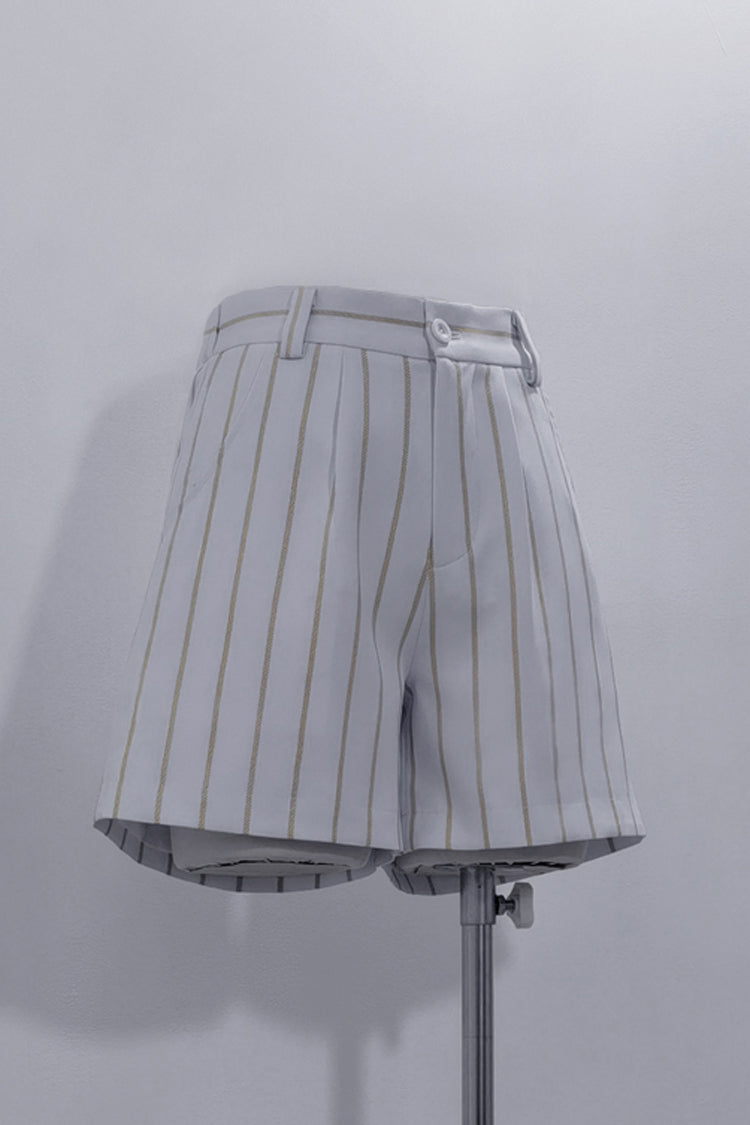 White Rabbit Theater Striped Print Ouji Fashion Handsome Lolita Shorts - White - 1