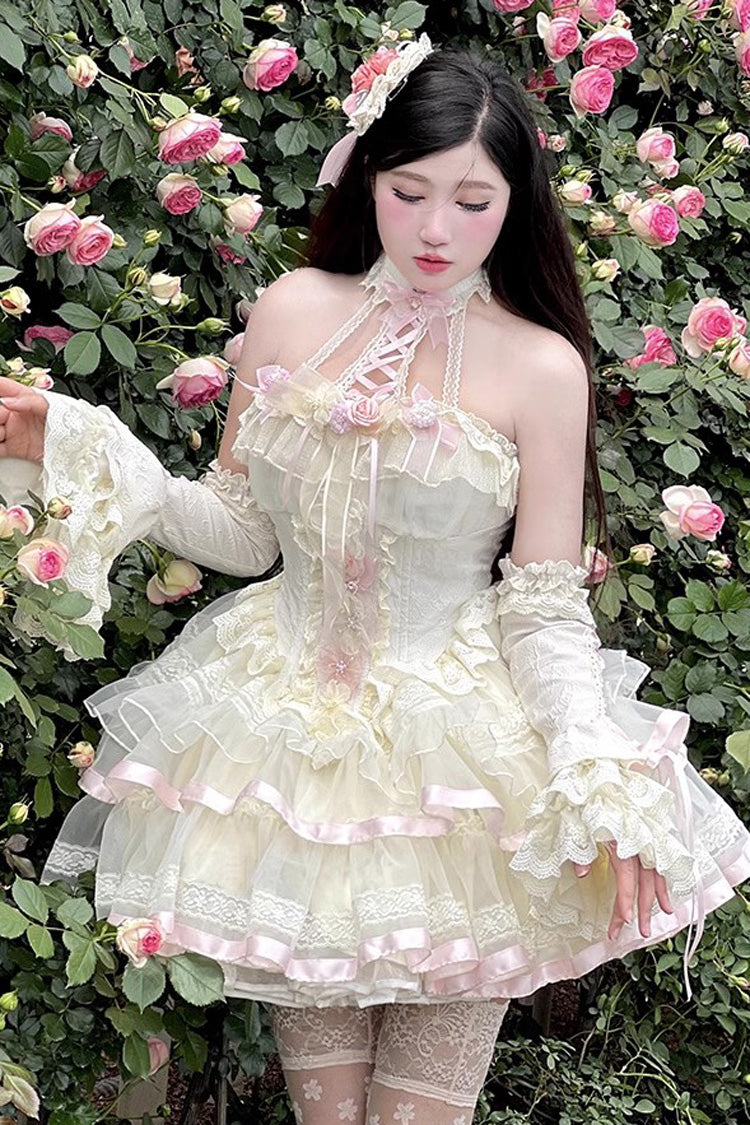 Multi-Color Ballet of Flora Halterneck Multi-layer Ruffle Lace Sweet Lolita Dress - Product - 7