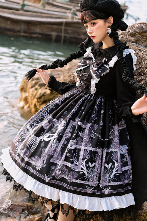 Front And Back Big Bows Passing Dream Pattern Print Gothic Lolita JSK Dress - Product - 3