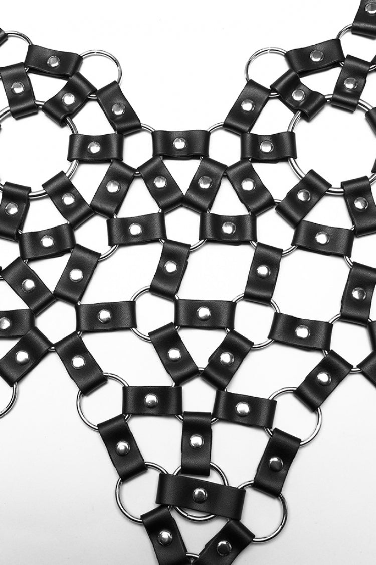 Black Faux Leather Stitching Cutout Ring Women's Punk Crop Top - Product - 5