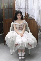 Rose Elegant Short Sleeves Print Ruffle Bowknot Sweet Plus Size Lolita Dress 2 Colors - Product - 2