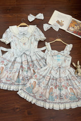 Light Blue [The Princess's Magical Diary] Printed Short Sleeves Ruffled Bow Sweet Princess Lolita Dress - Product - 6
