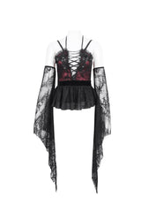 Red Embroidery Stitching Lace Lace-Up Women's Gothic Blouse - Product - 5