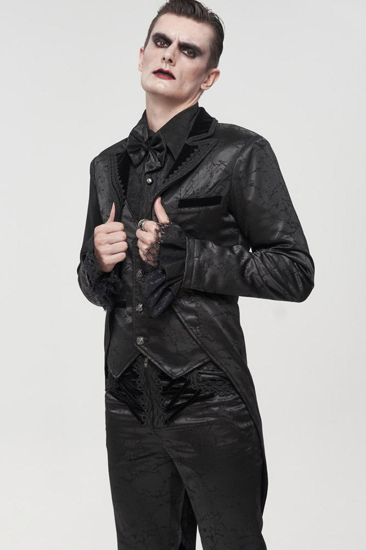 Black Gothic Bright Pattern Printed Decoration Swallowtail Men's Coat - Product - 4