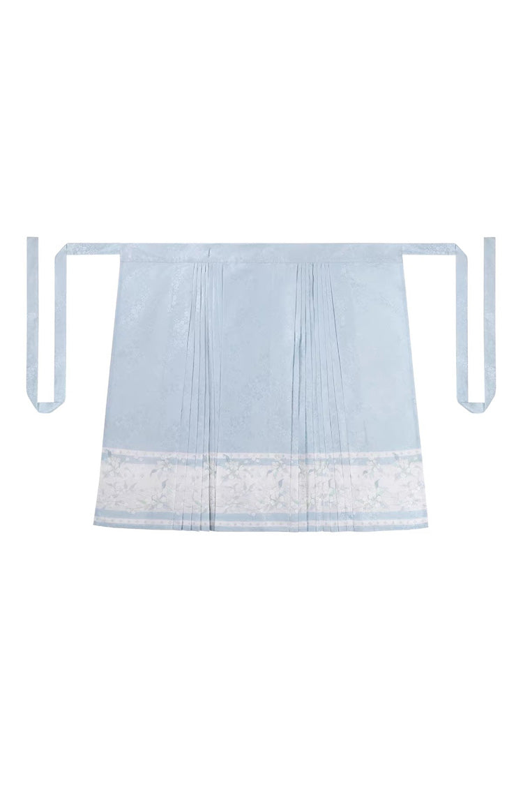 Light Blue [Alice in the Illusion] Stand Collar Pastoral-StylePrinted Bow Lace Chinese Style Vintage Lolita Ma Mian Skirt Set - Ma-Mian(Only) - 14