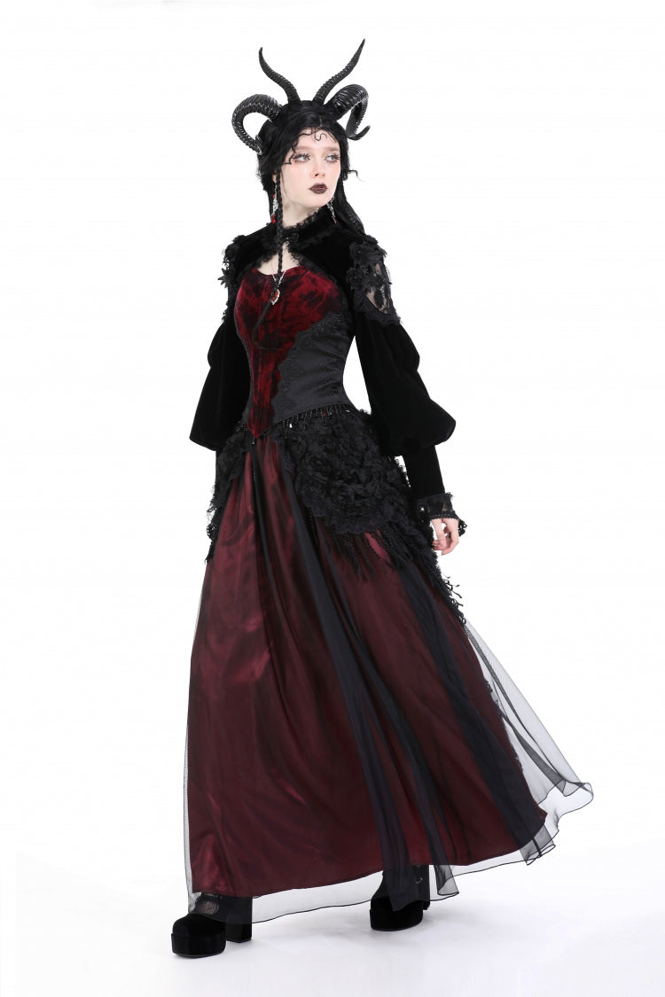 Black Long Lantern Sleeves Lace Spliced Velvet Women's Gothic Cape - Product - 11