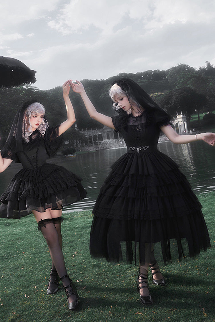 Black Twin Ivory Towers Ruffle Gothic Lolita Drawstring Jsk - Product - 6