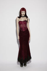 Red Embroidered Lace Lace-Up Slim Sheer Strappy Women's Gothic Corset - Product - 6