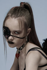 Black/Red Metal Skull Decoration Lace Heart Women's Gothic Eye Mask - Product - 2