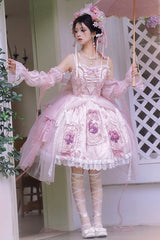 Pink [Rose Window] Print Ruffle Bowknot Lace Sweet Elegant Princess Lolita Jsk Dress - Product - 11
