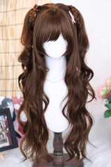 Warm Brown Long Wavy Curls with Wispy Bangs Daily Sweet Lolita Wig - Warm-Brown - 1