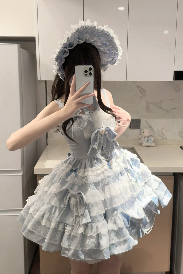 Blue [Sweetheart Doll] Multi-Layered Ruffle Bowknot Lace Sweet Princess Gorgeous Lolita Jsk Dress - Product - 6