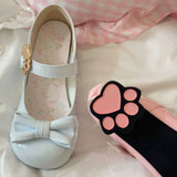 Cute Cat Element Round-Toe Bow Mary Jane Shoes with Cat Paw Heels 7 Colors - Blue - 2
