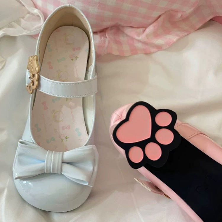 Cute Cat Element Round-Toe Bow Mary Jane Shoes with Cat Paw Heels 7 Colors - Blue - 2