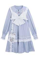 Blue Doll Collar Single Breasted Princess Sleeves High Waist Magic Playing Cards Sweet Lolita OP Dress - Product - 8