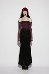 Black Lace Velvet Pleated Women's Gothic Elegant Mermaid Skirt - Product - 2