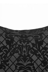 Black High Collar Long Sleeves Flocking Print Mens Gothic T-Shirt - Product - 7