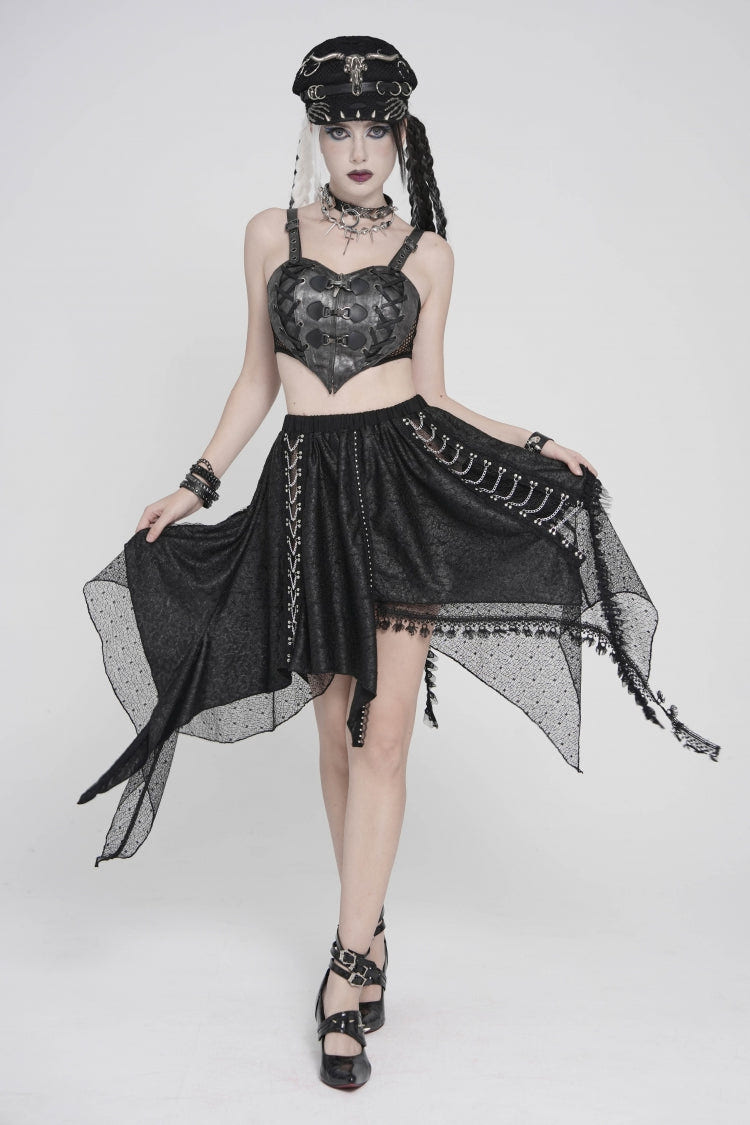 Black Lace-Up Slim Mesh Buckled Women's Punk Heart  Corset - Product - 7