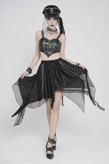 Black Lace-Up Slim Mesh Buckled Women's Punk Heart  Corset - Product - 7