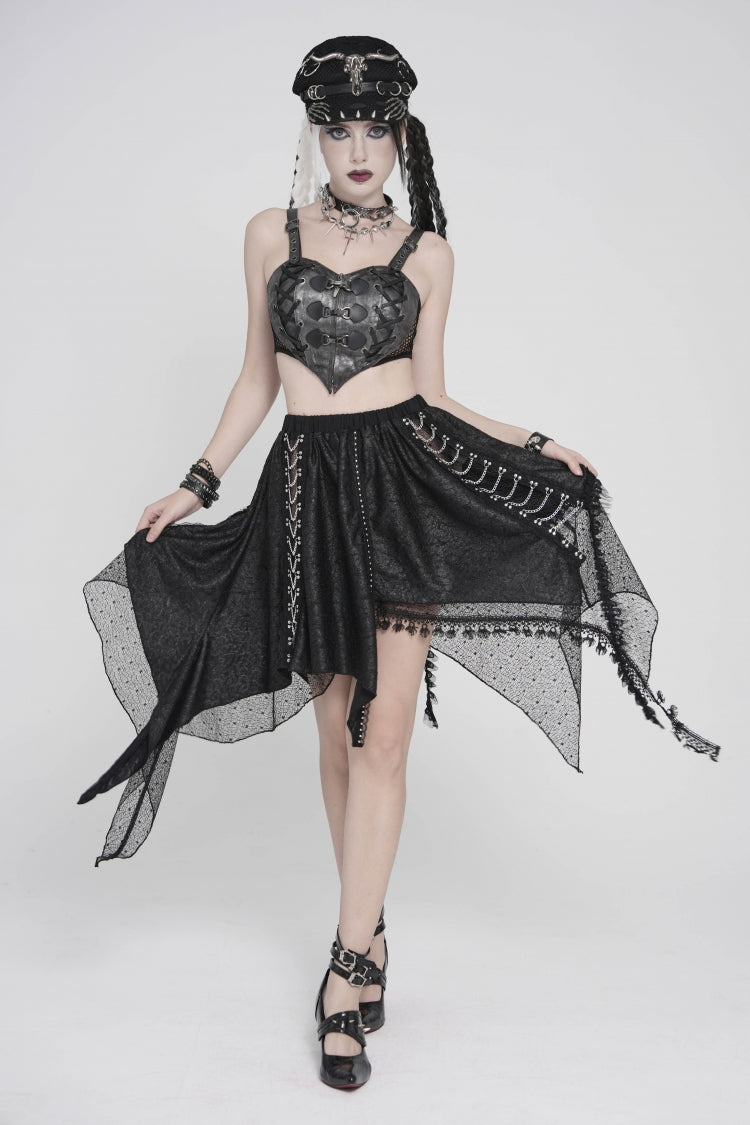 Black Lace-Up Slim Mesh Buckled Women's Punk Heart  Corset - Product - 7
