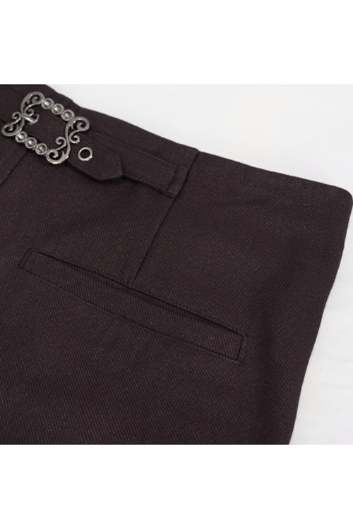 Brown Twill Suit Material Side Pocket Floral Shaped Webbing Gothic Mens Pants - Product - 7