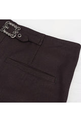 Brown Twill Suit Material Side Pocket Floral Shaped Webbing Gothic Mens Pants - Product - 7