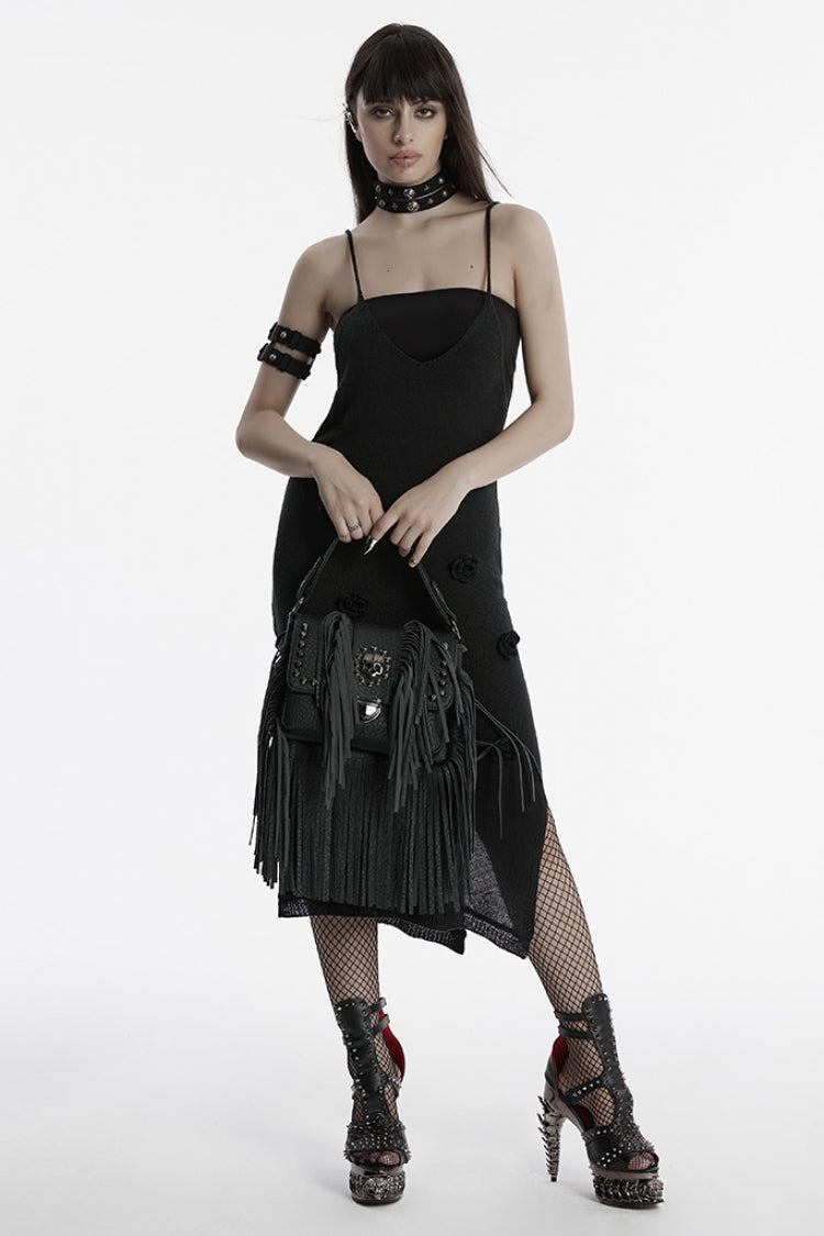 Black Studded Tassels Rivet Straps Faux Leather Women's Gothic Bag - Product - 5