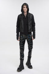 Black Stretch Symphony Metal Chains On Both Sides Versatile Leather Men's Gothic Pants - Product - 4