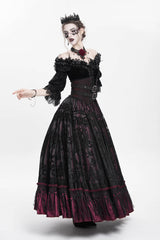 Red Jacquard Embroidery Buckle Tassels Women's Gothic Long Skirt - Product - 8
