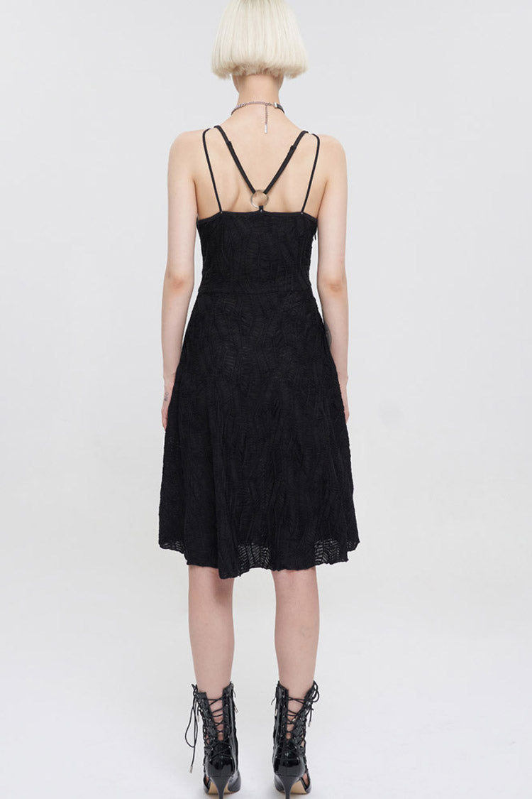 Black Punk Suspenders Slit Hem Wave Stretch Fabrics Women's Dress - Product - 9